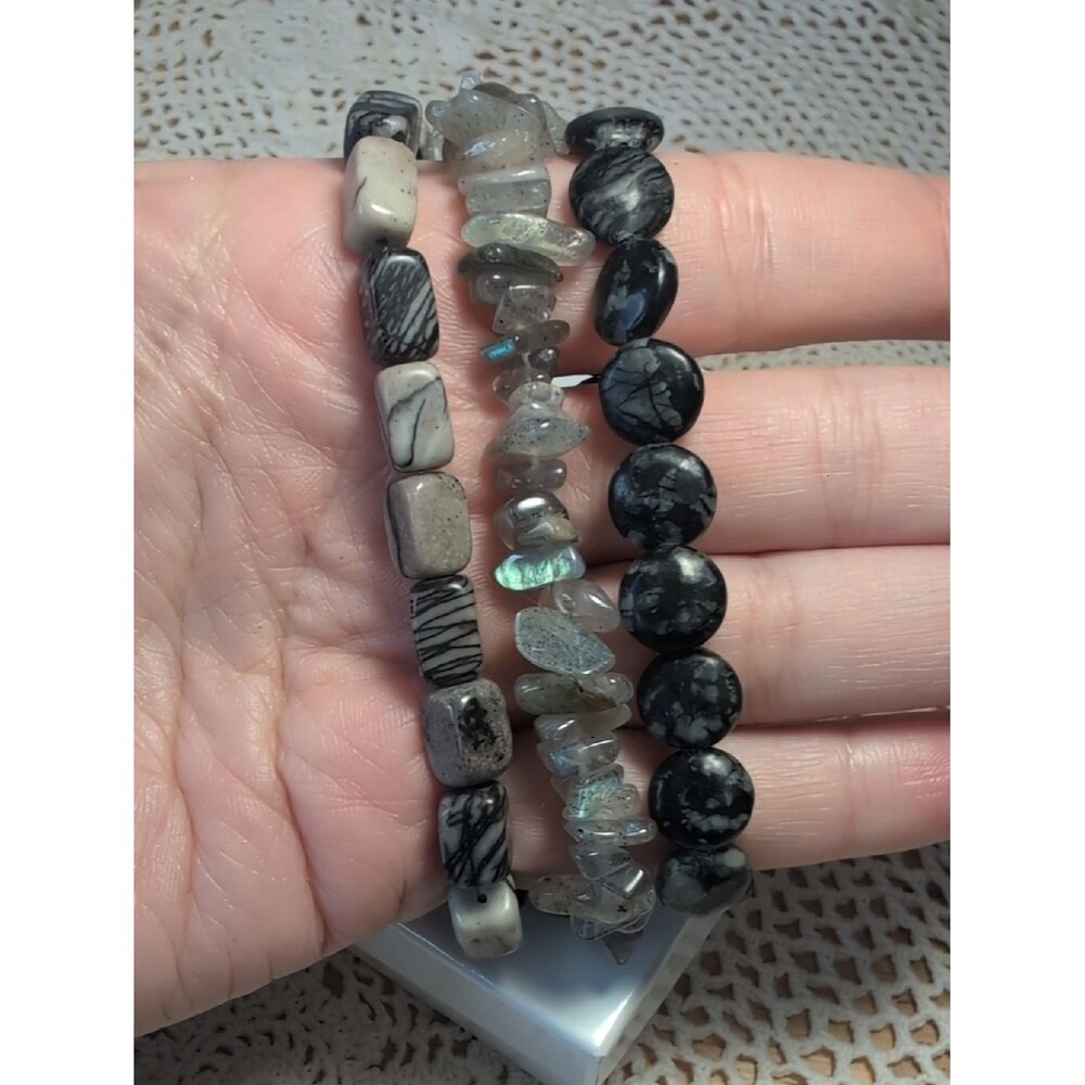 Stretch Bracelet Set- Spider Web Jasper, Labradorite, Picasso Serpentine